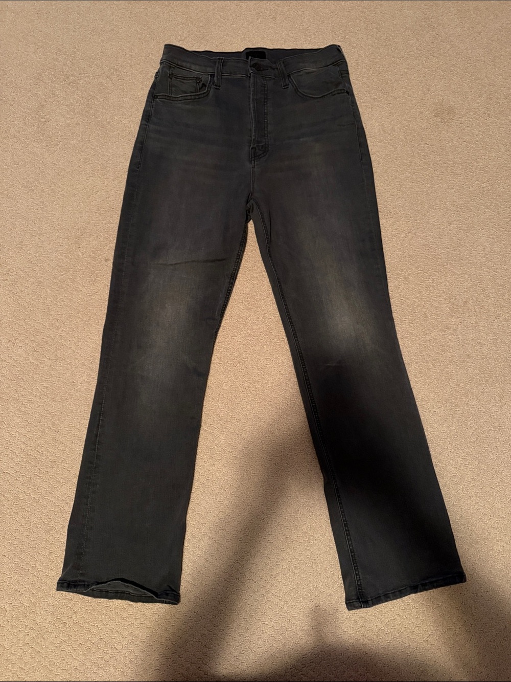 MOTHER Tripper Ankle Washed Black Straight-Leg Jeans with Subtle Fade